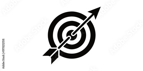 Black arrow hitting the bullseye on a dark target board symbolizing precision accuracy goal achievement successful aim with bullseye accuracy precision dartboard monochrome
