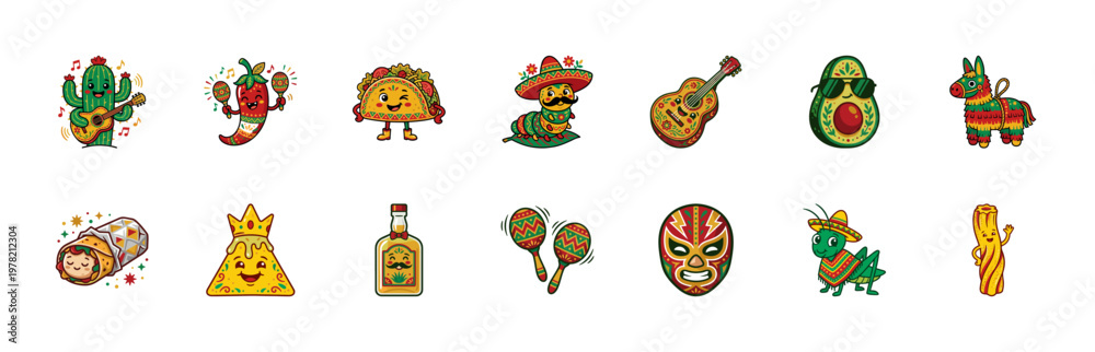Fototapeta premium Festive Mexican Cartoon Assets
