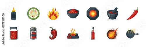 Spicy Food and Fire Vector Elements