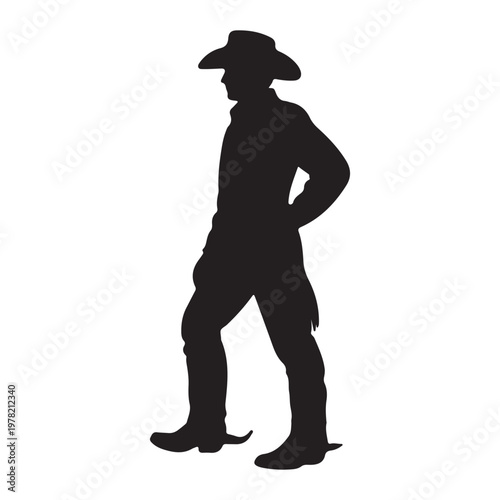 Cowboy Standing Silhouette with Gun Holster – Western Man Vector Illustration