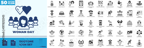 Woman Day Duotone Editable Icons set