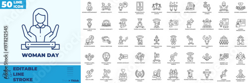 Woman Day Line Editable Icons set