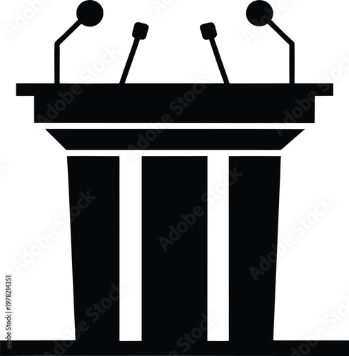 A stylized depiction of a podium with microphones for public speaking or presentations Vector, illustration
