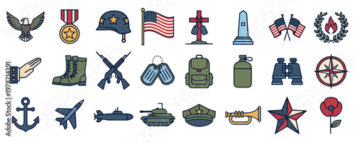 Memorial Day Military Icon Set