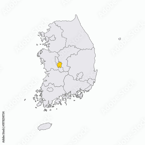 South Korea Administrative Map with Daejeon Highlighted