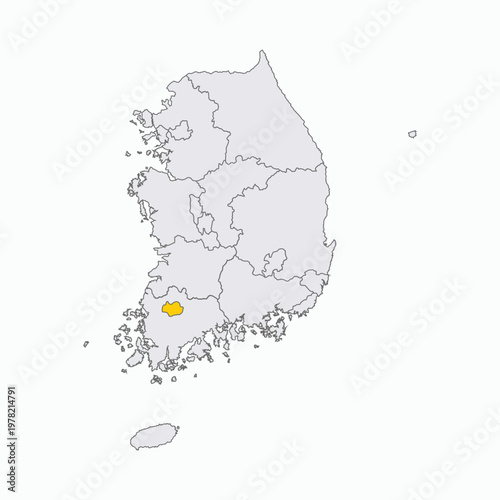 South Korea Administrative Map with Gwangju Highlighted