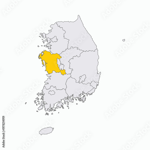 South Korea Administrative Map with South Chungcheong Highlighted