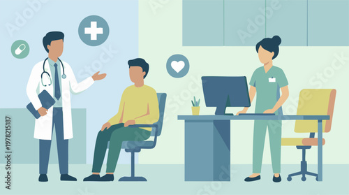 Schilderij op canvas Medical consultation with doctor and patient, nurse working in clinic