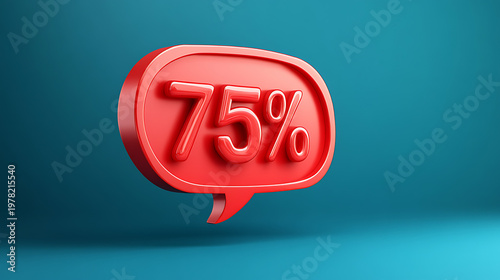 A red speech bubble with 75 percent text on a blue background