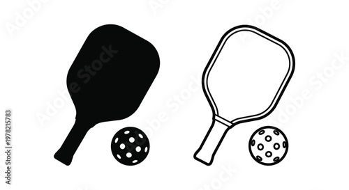 Quadro su tela Pickleball equipment illustration featuring a paddle and ball black silhouette