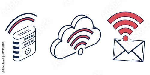 Wireless communication icons with cloud server envelope wireless communication internet technology connection illustration abstract electronic information transfer broadband