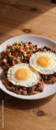 Huevos rancheros breakfast plate with salsa