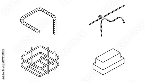 Construction Components: An illustration showcasing key elements of modern construction, highlighting reinforcing bars and a concrete base, perfect for architecture and engineering references. 