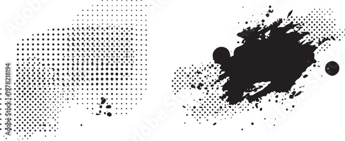 Black ink splatter and halftone dot patterns