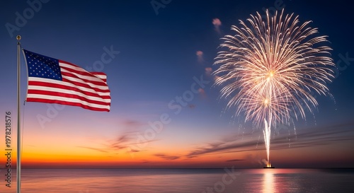 Patriotic celebration a stunning fireworks display with the american flag