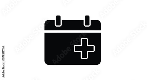 Black silhouette of a first aid kit with a white medical cross