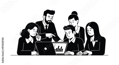 Team collaboration during a meeting focused on data analysis silhouette