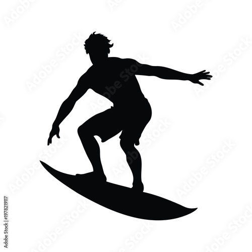 Surfer riding a wave silhouette vector illustration design, person surfing silhouette vector illustration