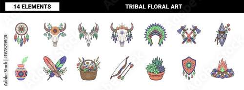 Tribal Bull Skull and Flowers Asset Sheet