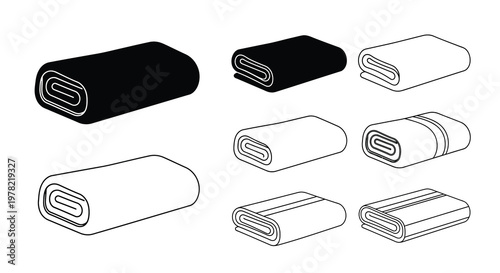 Rolled towels in various styles and arrangements black and white