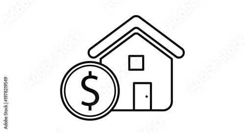 Simple line drawing of a house with a dollar sign symbol nearby