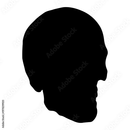 A minimalist black silhouette of a human head in profile against a white background