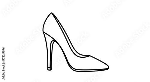Simple black and white line drawing of a classic high heeled shoe