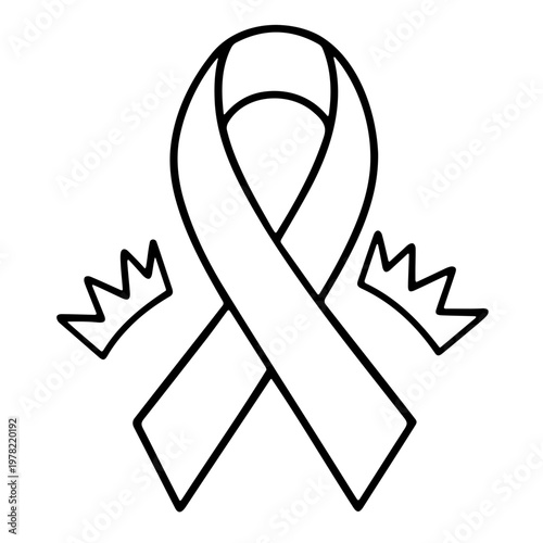 A minimalist vector graphic of a ribbon with crowns, symbolizing awareness and royalty
