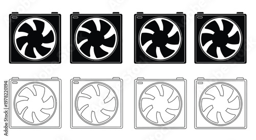 Slika na platnu Four black and four white computer cooling fans arranged in a grid