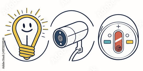 Smart idea security camera device control interface with light bulb smiley face internet of things remote control energy saving surveillance interface technology automation