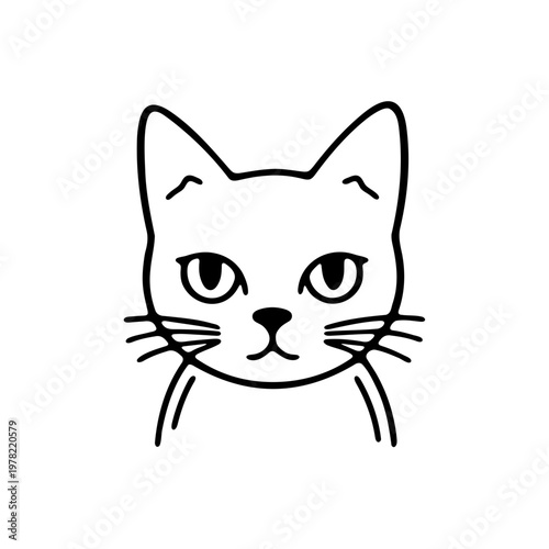 A minimalist line art illustration of a cat's face with a neutral expression