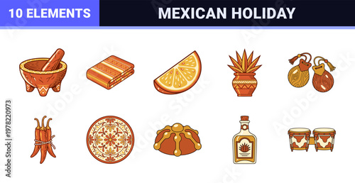 Retro Mexican Festive Graphic Asset Sheet