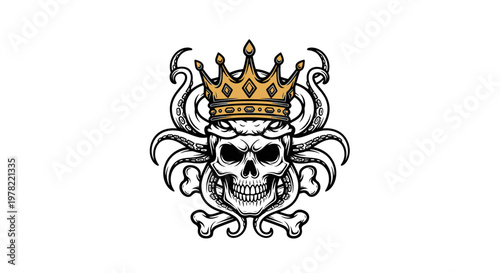 Royal Skull with Crown and Ornate Decorative Elements