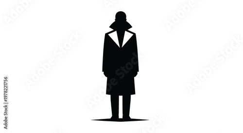 Bild auf Leinwand Silhouette of a person wearing a coat and hat against a white background