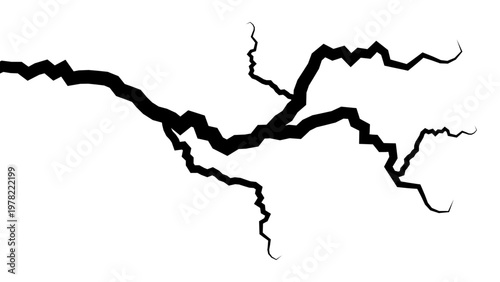 Abstract Earthquake Ground Crack Vector, Branching Fissure Crack Silhouette Design, Jagged Ground Crack Isolated Vector, Lightning Style Earth Crack Illustration