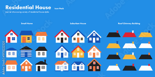 Residential house icon set with variety of styles real estate residential building suburban architecture collection illustration exterior property dwelling residence