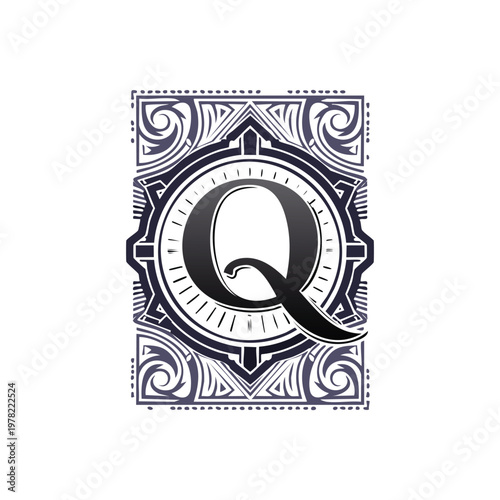 Vintage vector illustration of an abstract background featuring a stylized font letter C and a postmark number symbol for antique mail stamp design