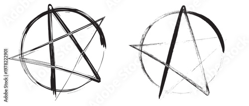Pentagram vector icon rough hand drawn sign. Hand-drawn sketch of a pentagram or pentacle in a circle. Vector illustration.