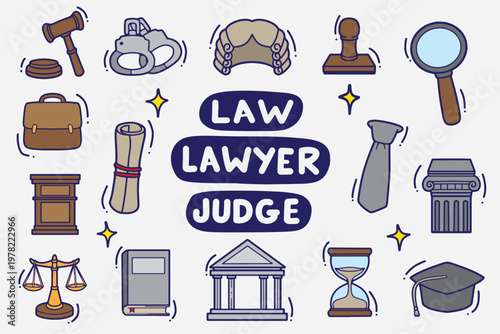set of law doodle with color good for background, wallpaper, element design, icon, etc