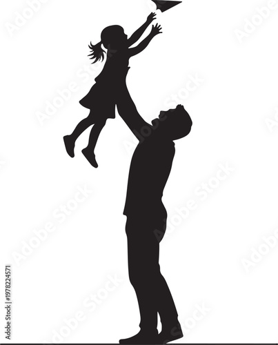 A silhouette of a father throwing his child in the air, symbolizing joy and childhood dreams