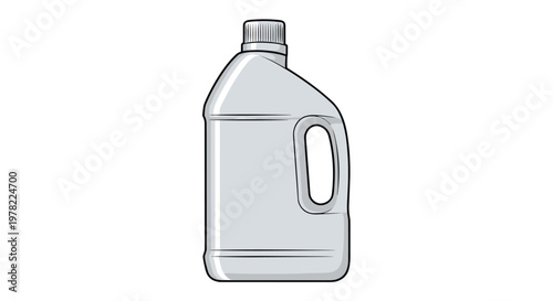 Large grey plastic jug with a handle and screw cap represents containers for household cleaning liquids, detergents, or industrial chemicals.