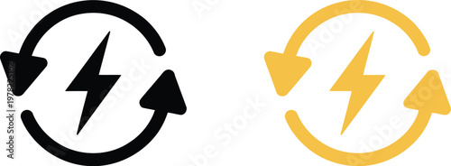 Lightning bolt icon set, modern vector icons depicting electric power in circular motion for technology, energy, and motion graphics projects.