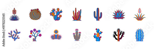 Bright Neon Desert Cactus Graphic Set