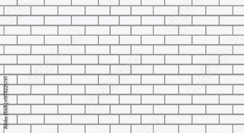 Seamless pattern of a clean white brick wall with grey mortar lines provides a modern architectural background.