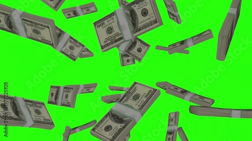 100 Dollar Stack Falling Animation Green Screen
