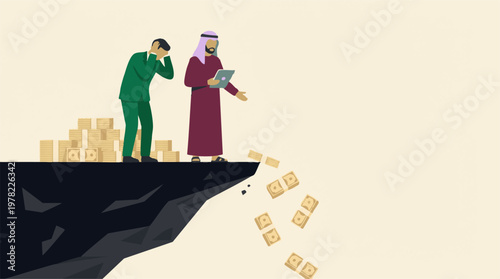 Financial crisis and economic collapse with money falling off a cliff