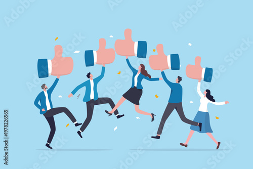 Thumb up customer feedback, satisfaction positive quality score, client excellent rating review, marketing evaluation value, people customer giving thumbs up feedback endorsement vote.