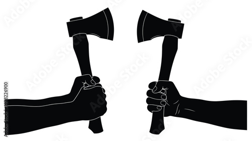 Two hands gripping axes a striking black graphic silhouette
