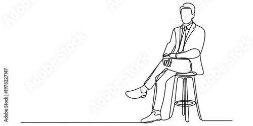 A continuous line drawing of a formal businessman sitting on a stool in a confident pose today Vector, illustration