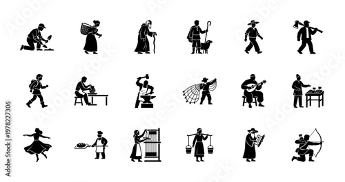 Traditional Folk Worker Silhouette Set